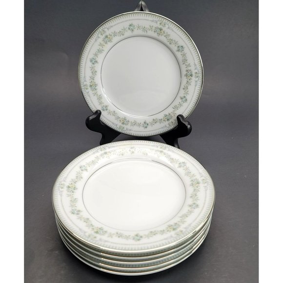 Noritake Norwood Side Dessert Plates Set of 6 White Silver Floral CR160 - Picture 1 of 5